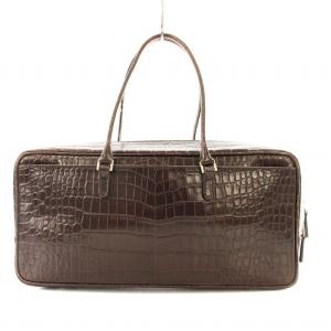 ハンドバッグ クロコ 型押し ブラウン