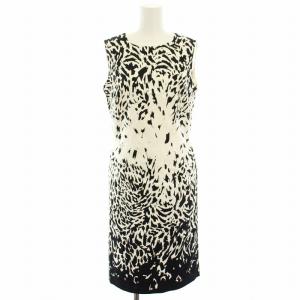 ワンピース ひざ丈 ノースリーブ ヒョウ柄 レオパード柄 4 白 ホワイト 黒 ブラック /YT