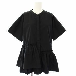 23SS アシンメトリーペプラムブラウス 半袖 フリル M 黒 12-3208055 /TK