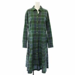 シャツワンピース ロング チェック 長袖 42 緑 青 78532-115011E /TK