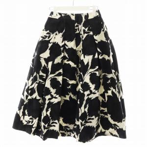 VERMEIL par iena 21AW コットングログランフラワープリントスカート フレアスカート ロング丈 36 黒 ブラック 白