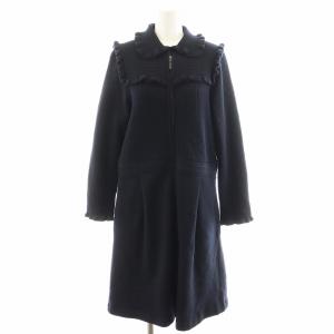 ニットワンピース ロング丈 長袖 ジップアップ ウール 44 紺 ネイビー W7F08-634-29 /AN28