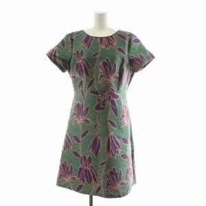 Intrend ワンピース ひざ丈 半袖 柄 46 グリーン パープル 922206600005 /NQ