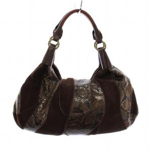 COLE HAAN ハンドバッグ トートバッグ パイソン柄 スエード 茶 /YM