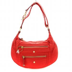 ハンドバッグ ナイロン ストラップ 赤 ゴールドカラー /MM