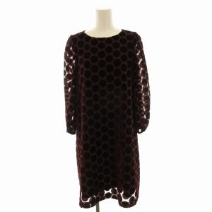 ワンピース ひざ丈 ドット ベロア 長袖 38 ボルドー 4721WO47 /EE