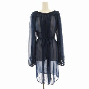 シャツ ブラウス シアー 長袖 38 紺 ネイビー /EE