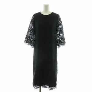 ワンピース 総レース オケージョンドレス ひざ丈 七分袖 M ブラック 12-9305028 /NQ