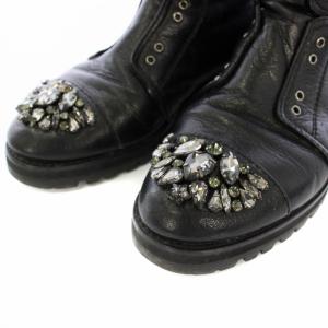 JIMMY CHOO ショートブーツ ビジュー レザー 36 黒 /TK