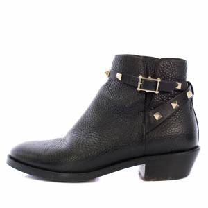 VALENTINO GARAVANI ロックスタッズ ショートブーツ サイドジップ レザー 36 黒