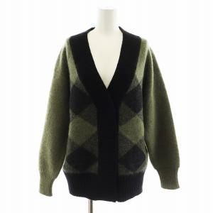 スコティッシュ ウール Vネック アーガイル ニット カーディガン モヘヤ混 6 カーキ 黒 ブラック