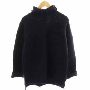 ブリテッシュ ウール ロール ネック ニット セーター 長袖 タートルネック ウール 42 紺 ネイビー