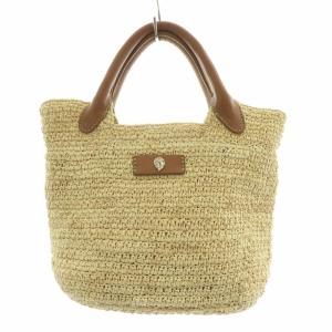 ラフィアバッグ かごバッグ カゴバッグ ハンドバッグ 編み込み レザー ロゴ ベージュ 茶 ブラウン BAG50545