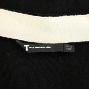 T by Alexanderwang ニットカーディガン Vネック 長袖 絹 シルク混 XS 黒 ブラック 白 ホワイト KRUESS0009