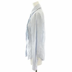 ETRO シャツ ブラウス 長袖 ストライプ柄 フリル 40 白 ホワイト 水色 ライトブルー 24-19623-513