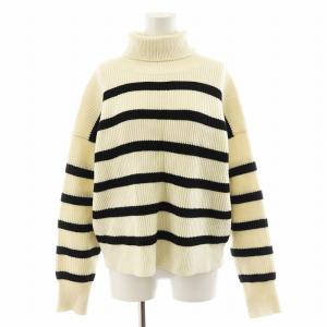 22AW ボーダーニットハイネックプルオーバー セーター 長袖 白 ホワイト 黒 ブラック 22080200819040