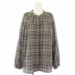 シャツ 長袖 チェック バンドカラー 17+ グレー VO-065-31BB /TK