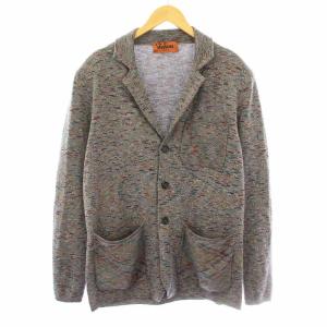 ニットカーディガン ニットジャケット 長袖 Vネック ウール グレー マルチカラー /KU