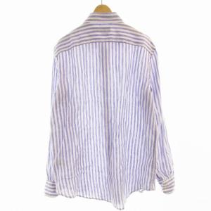 POLO RALPH LAUREN カジュアルシャツ 長袖 麻 リネン ストライプ M 紫 パープル 41381