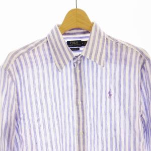 POLO RALPH LAUREN カジュアルシャツ 長袖 麻 リネン ストライプ M 紫 パープル 41381