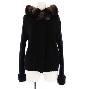 21年製 チンチラファー ニットカーディガン カシミヤ 40 ブラック