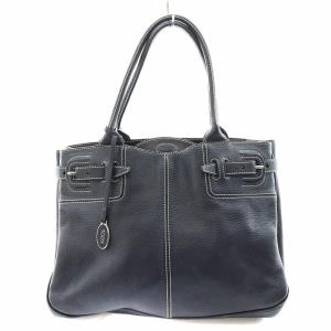 トートバッグ ハンドバッグ ステッチ サイドベルト レザー 紺 ネイビー /AN3