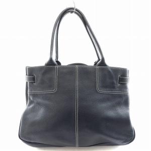 TOD'S トートバッグ ハンドバッグ ステッチ サイドベルト レザー 紺 ネイビー /AN3