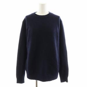 3G＆5Gジーロンラム×カシミヤクルーネックニットプルオーバー セーター 長袖 3 紺 ネイビー SL6W-188