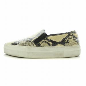 SUNNY ローカットスニーカー シューズ 厚底 パイソン レザー 39 ベージュ 黒 ブラック /BB