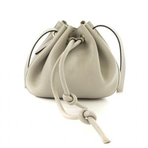 ショルダーバッグ 巾着 レザー 型押し グレー