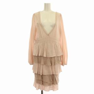 ティアード ワンピース 82210810 レース Vネック 長袖 パフスリーブ 44 ピンク /G