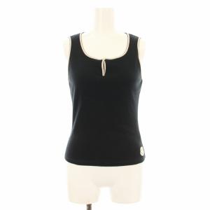 P279NCT タンクトップ カットソー ノースリーブ リブニット ワッペン XS 黒 ブラック /KU