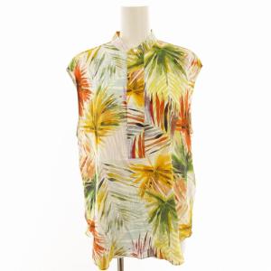 ウォッシャブルレーヨン リーフプリント バンドカラートップス シャツ ブラウス F マルチカラー 23013101340