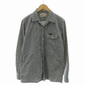 HYSTERIC GLAMOUR カジュアルシャツ チェック 長袖 麻 リネン混 M ブルー ホワイト 02183AH01