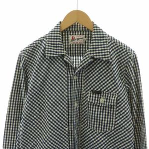 HYSTERIC GLAMOUR カジュアルシャツ チェック 長袖 麻 リネン混 M ブルー ホワイト 02183AH01