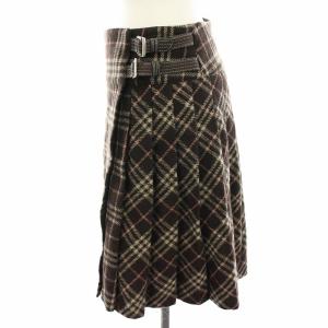 BURBERRY BLUE LABEL ラップスカート 巻きスカート ひざ丈 フレア チェック柄 36 茶 ブラウン FLF65-587-65