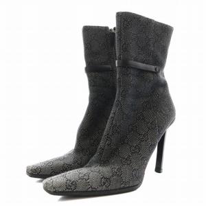 GUCCI GGキャンバス ショートブーツ ヒール 6C グレー 103358 /AN17