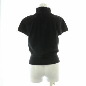 GIORGIO ARMANI ニット 半袖 ハイネック ストーン 装飾 カシミヤ 38 黒 ブラック