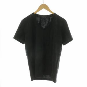 Tシャツ 半袖 カットソー Vネック 葉っぱモチーフ L ブラック /NQ