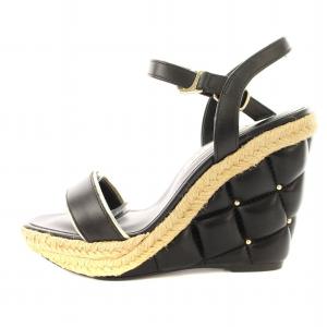 DIANA ストラップサンダル ウェッジソール キルティング S 黒 /MM