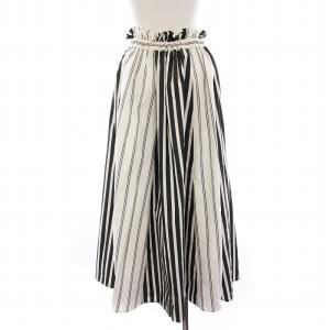 LANVIN en Bleu フレアスカート ロング ストライプ 38 白 黒 3934534 /YM