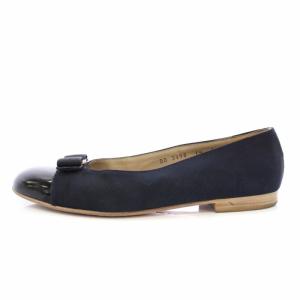 Salvatore Ferragamo  ヴァラ リボン パンプス フラットシューズ 6C 黒 紺 DO3498 /TK