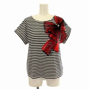 Tシャツ ボーダー カットソー 3836714 半袖 チュールリボン 38 黒 白 /G