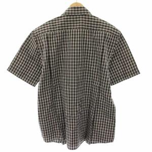 BURBERRY BLACK LABEL シャツ 半袖 チェック柄 コットン ロゴ刺繍 3 黒 ブラック 赤 レッド BMW20-901 /YT