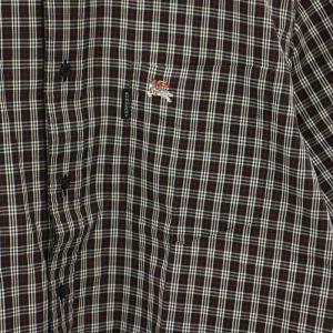 BURBERRY BLACK LABEL シャツ 半袖 チェック柄 コットン ロゴ刺繍 3 黒 ブラック 赤 レッド BMW20-901 /YT