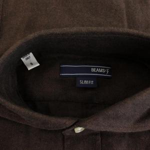 BEAMS F スリムフィット SLIM FIT シャツ ホリゾンタルカラー 長袖 タグ付き S 茶 ブラウン 21-11-2111-811