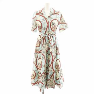 オリジナルプリントワンピース ロング丈 半袖 船柄 36 水色 ライトブルー 赤 レッド 0301-280-211