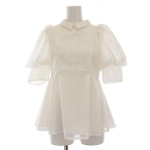 23SS パフスリ メッシュブラウス プルオーバー シャツ 半袖 36 白 CWFB231016 /YM