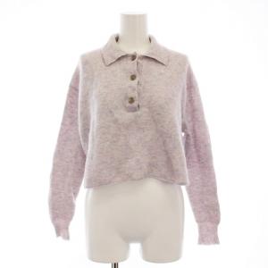 ショート丈 アルパカ ウール ポロシャツ ニット セーター 長袖 XS ライトパープル 白 FN-WN-KNIT000331