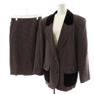 スーツ セットアップ テーラードジャケット タイトスカート ひざ丈 ドット柄 42 茶 ブラウン /AN44
